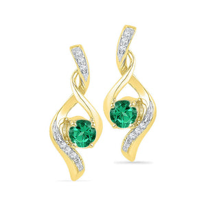 Earrings | 10kt Yellow Gold Womens Round Lab-Created Emerald Solitaire Diamond Earrings 1/3 Cttw | Splendid Jewellery GND