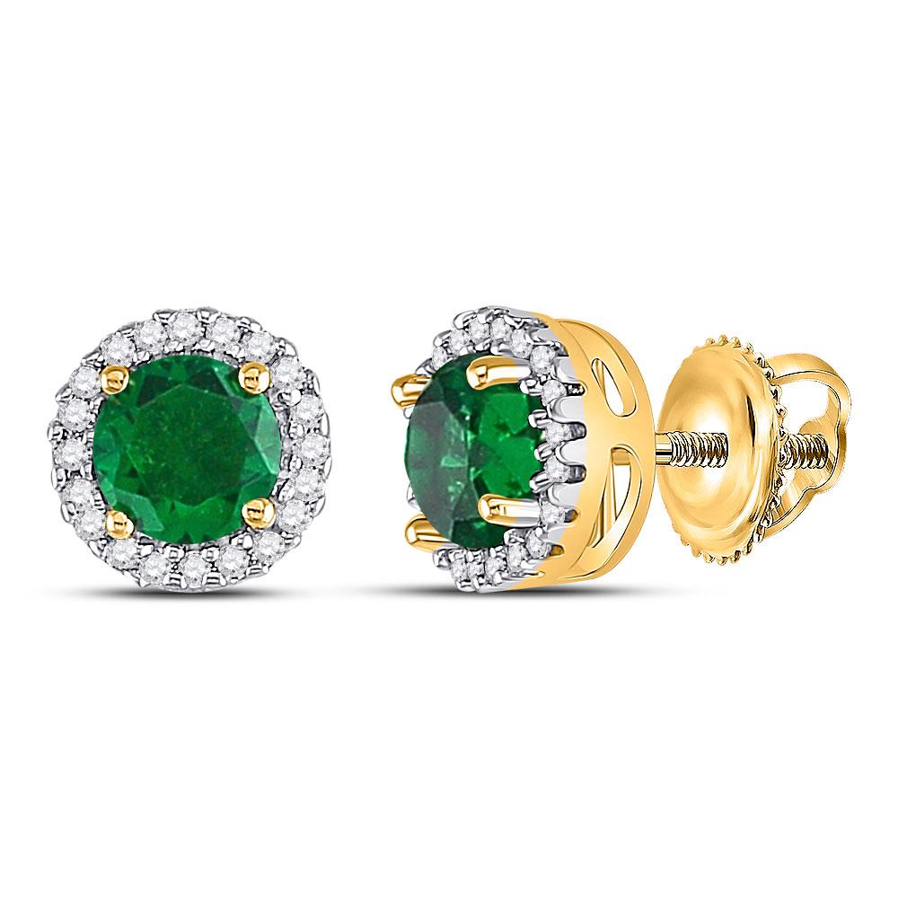 Earrings | 10kt Yellow Gold Womens Round Lab-Created Emerald Solitaire Stud Earrings 1 Cttw | Splendid Jewellery GND