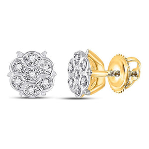 Earrings | 10kt Yellow Gold Womens Round Prong-set Diamond Cluster Stud Earrings 1/20 Cttw | Splendid Jewellery GND