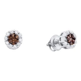 14k White Gold Brown Diamond Flower Cluster Stud Earrings  Top View from Splendid Jewellery