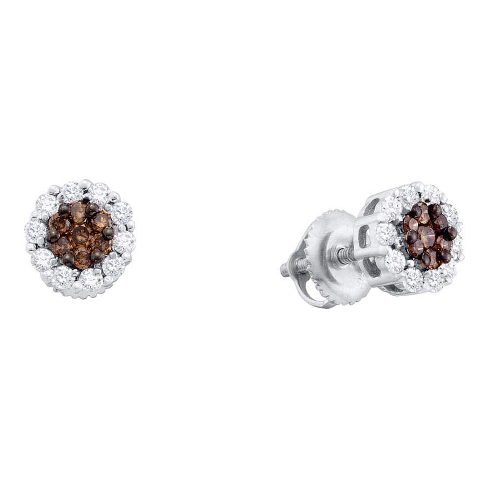 Earrings | 14k White Gold Womens Brown Diamond Halo Flower Cluster Stud Earrings 1/2 Cttw | Splendid Jewellery GND