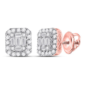 Earrings | 14kt Rose Gold Womens Baguette Diamond Square Cluster Earrings 1/2 Cttw | Splendid Jewellery GND