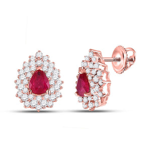 Earrings | 14kt Rose Gold Womens Pear Ruby Diamond Fashion Earrings 1-1/2 Cttw | Splendid Jewellery GND