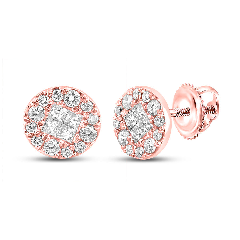 Earrings | 14kt Rose Gold Womens Princess Round Diamond Circle Earrings 1/4 Cttw | Splendid Jewellery GND