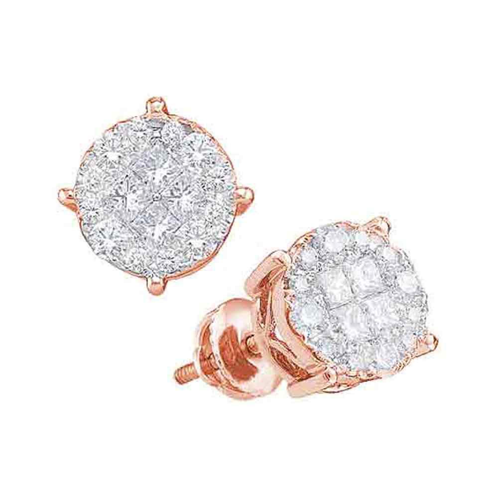 Earrings | 14kt Rose Gold Womens Princess Round Diamond Fashion Cluster Earrings 1/2 Cttw | Splendid Jewellery GND