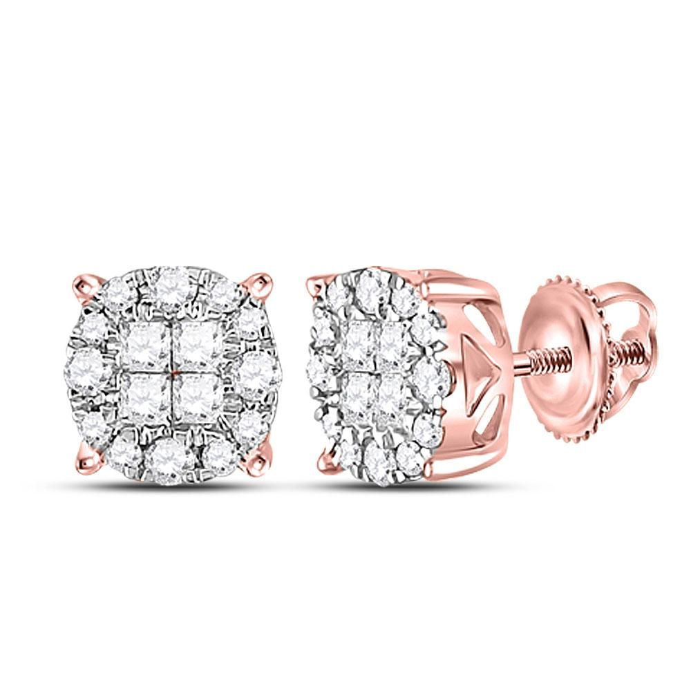 Earrings | 14kt Rose Gold Womens Princess Round Diamond Fashion Cluster Earrings 1/4 Cttw | Splendid Jewellery GND