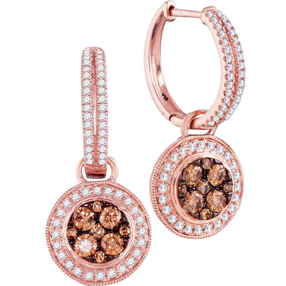 Earrings | 14kt Rose Gold Womens Round Brown Diamond Circle Cluster Dangle Earrings 1 Cttw | Splendid Jewellery GND