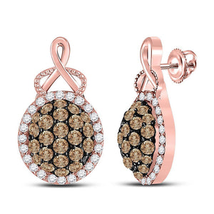 Earrings | 14kt Rose Gold Womens Round Brown Diamond Cluster Earrings 1 Cttw | Splendid Jewellery GND