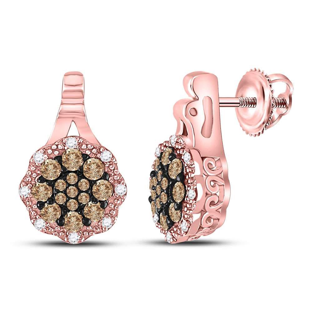 Earrings | 14kt Rose Gold Womens Round Brown Diamond Cluster Earrings 1/2 Cttw | Splendid Jewellery GND