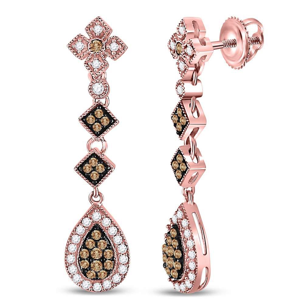 Earrings | 14kt Rose Gold Womens Round Brown Diamond Dangle Earrings 5/8 Cttw | Splendid Jewellery GND