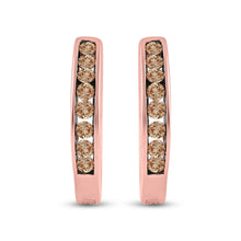 Load image into Gallery viewer, 14kt Rose Gold Brown Diamond Hoop Earrings: Timeless Elegance and Sophistication - Side View