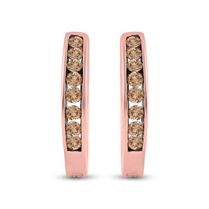 Earrings | 14kt Rose Gold Womens Round Brown Diamond Hoop Earrings 1/4 Cttw | Splendid Jewellery GND