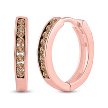 Load image into Gallery viewer, 14kt Rose Gold Brown Diamond Hoop Earrings: Timeless Elegance and Sophistication - Top View