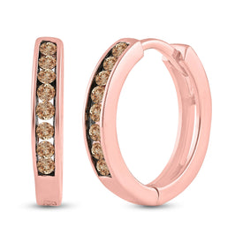 14kt Rose Gold Brown Diamond Hoop Earrings: Timeless Elegance and Sophistication - Top View