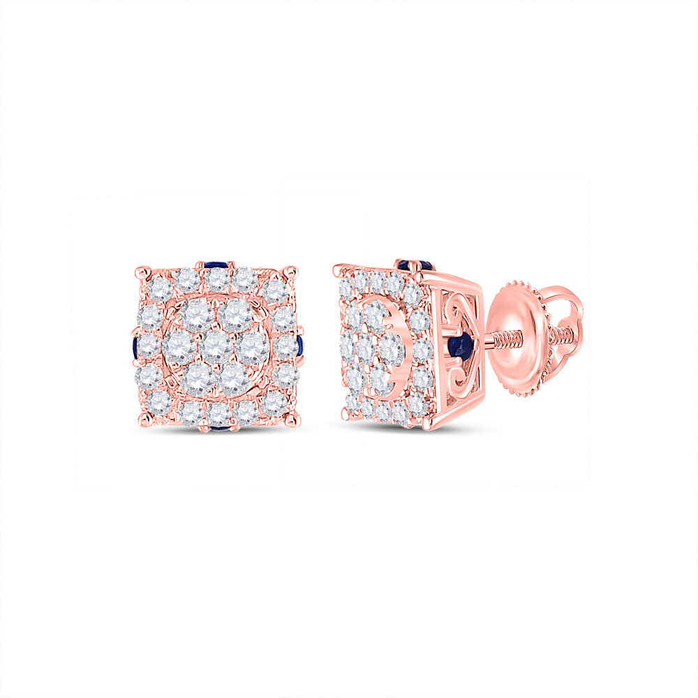 Earrings | 14kt Rose Gold Womens Round Diamond Blue Sapphire Cluster Earrings 1/2 Cttw | Splendid Jewellery GND
