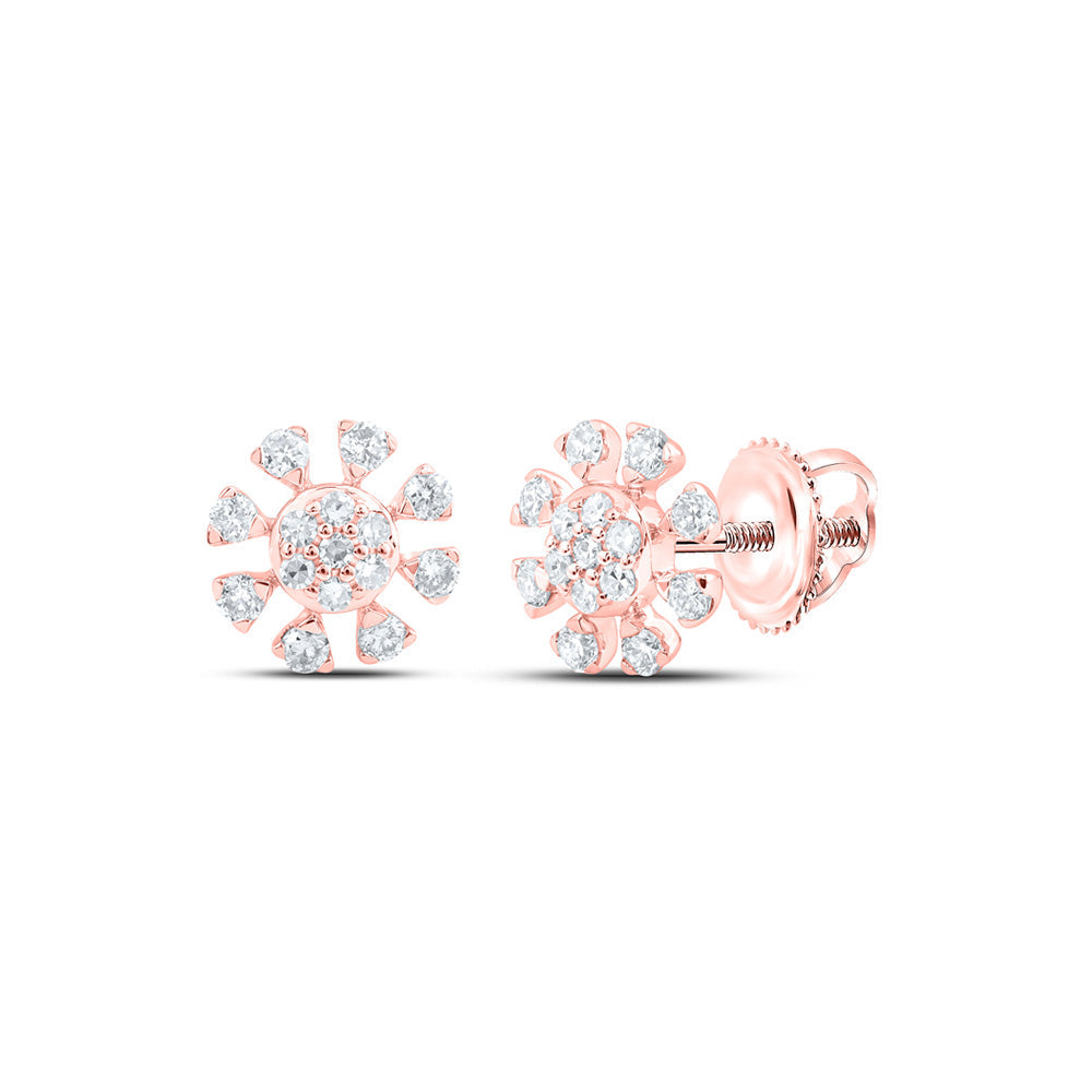 Earrings | 14kt Rose Gold Womens Round Diamond Cluster Earrings 1/3 Cttw | Splendid Jewellery GND