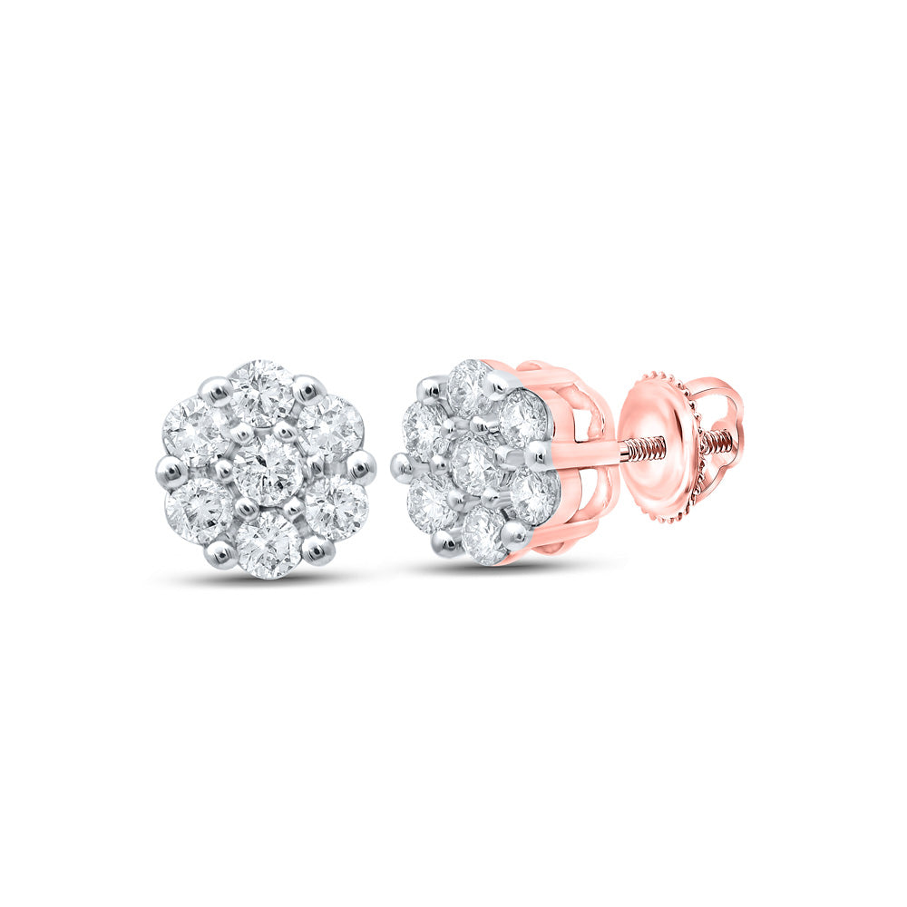 Earrings | 14kt Rose Gold Womens Round Diamond Flower Cluster Earrings 1/5 Cttw | Splendid Jewellery GND