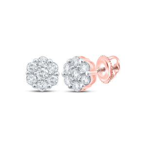 Earrings | 14kt Rose Gold Womens Round Diamond Flower Cluster Earrings 3/4 Cttw | Splendid Jewellery GND