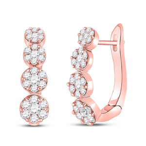 Earrings | 14kt Rose Gold Womens Round Diamond Flower Cluster Hoop Earrings 1-1/4 Cttw | Splendid Jewellery GND