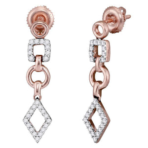 Earrings | 14kt Rose Gold Womens Round Diamond Geometric Dangle Earrings 1/3 Cttw | Splendid Jewellery GND