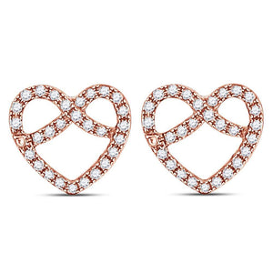 Earrings | 14kt Rose Gold Womens Round Diamond Pretzel Heart Earrings 1/6 Cttw | Splendid Jewellery GND