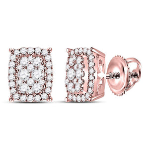 Earrings | 14kt Rose Gold Womens Round Diamond Rectangular Cluster Earrings 1/2 Cttw | Splendid Jewellery GND