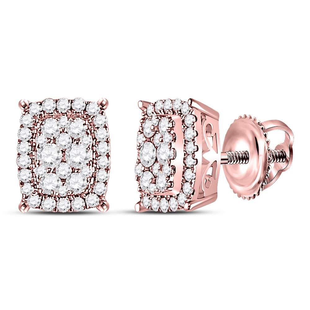 Earrings | 14kt Rose Gold Womens Round Diamond Rectangular Cluster Earrings 1/2 Cttw | Splendid Jewellery GND