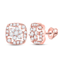Load image into Gallery viewer, 14kt Rose Gold Floral Cluster Diamond Earrings: A Radiant Blossom of Elegance  Top View from Splendid Jewellery