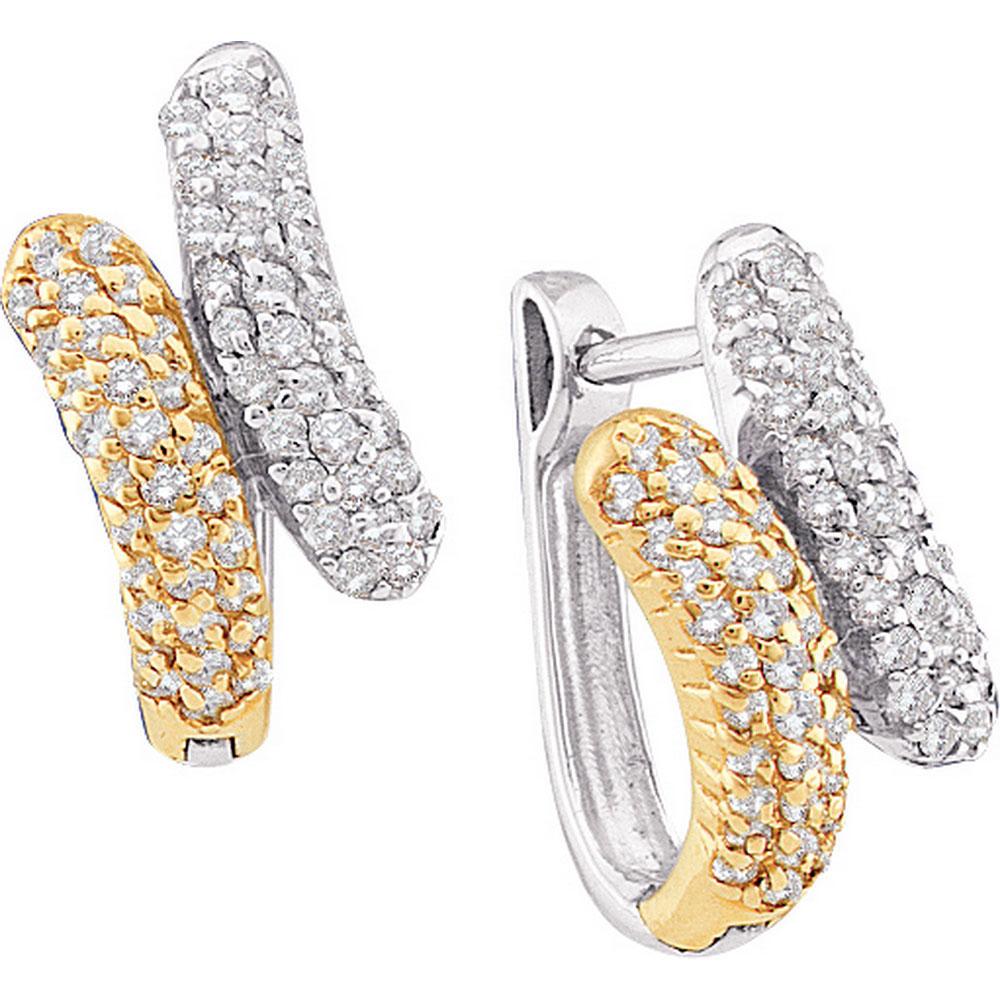 Earrings | 14kt Two-tone Gold Womens Round Diamond Bypass Huggie Earrings 1/2 Cttw | Splendid Jewellery GND