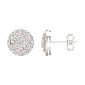 Earrings | 14kt Two-tone Gold Womens Round Diamond Cluster Earrings 1 Cttw | Splendid Jewellery GND