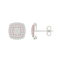 Load image into Gallery viewer, Captivating Cluster of Brilliance: 14kt Two-tone Gold Diamond Square Earrings - Top View