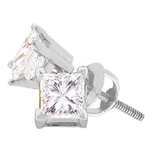 Load image into Gallery viewer, 14kt White Gold Princess Diamond Solitaire Stud Earrings - Timeless Elegance and Sparkling Brilliance  Top View from Splendid Jewellery