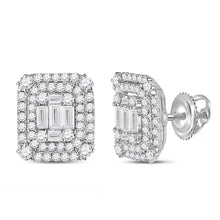 Load image into Gallery viewer, 14kt White Gold Baguette Diamond Cluster Earrings: A Captivating Display of Elegance and Brilliance - Top View