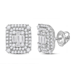 Earrings | 14kt White Gold Womens Baguette Diamond Cluster Earrings 1-1/5 Cttw | Splendid Jewellery GND