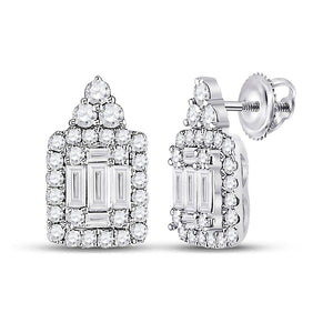 Earrings | 14kt White Gold Womens Baguette Diamond Cluster Earrings 1/2 Cttw | Splendid Jewellery GND