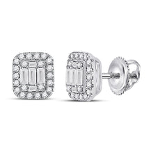 Load image into Gallery viewer, Dazzling Diamond Delight: 14kt White Gold Baguette Diamond Cluster Earrings - Top View