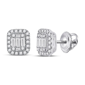 Earrings | 14kt White Gold Womens Baguette Diamond Cluster Earrings 7/8 Cttw | Splendid Jewellery GND