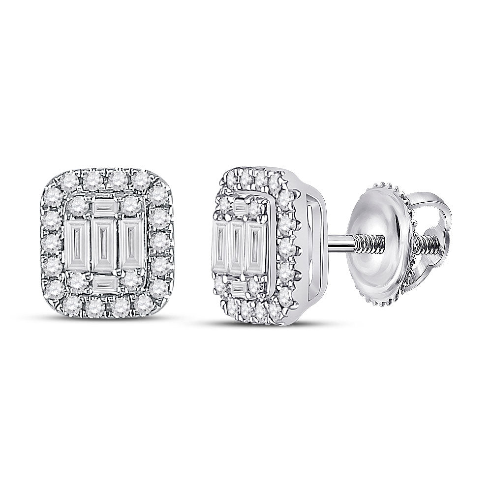 Earrings | 14kt White Gold Womens Baguette Diamond Cluster Earrings 7/8 Cttw | Splendid Jewellery GND