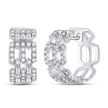 Load image into Gallery viewer, 14kt White Gold Diamond Link Huggie Earrings - A Mesmerizing Fusion of Elegance and Brilliance - Top View