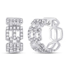 14kt White Gold Diamond Link Huggie Earrings - A Mesmerizing Fusion of Elegance and Brilliance - Top View