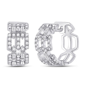 14kt White Gold Diamond Link Huggie Earrings - A Mesmerizing Fusion of Elegance and Brilliance - Top View