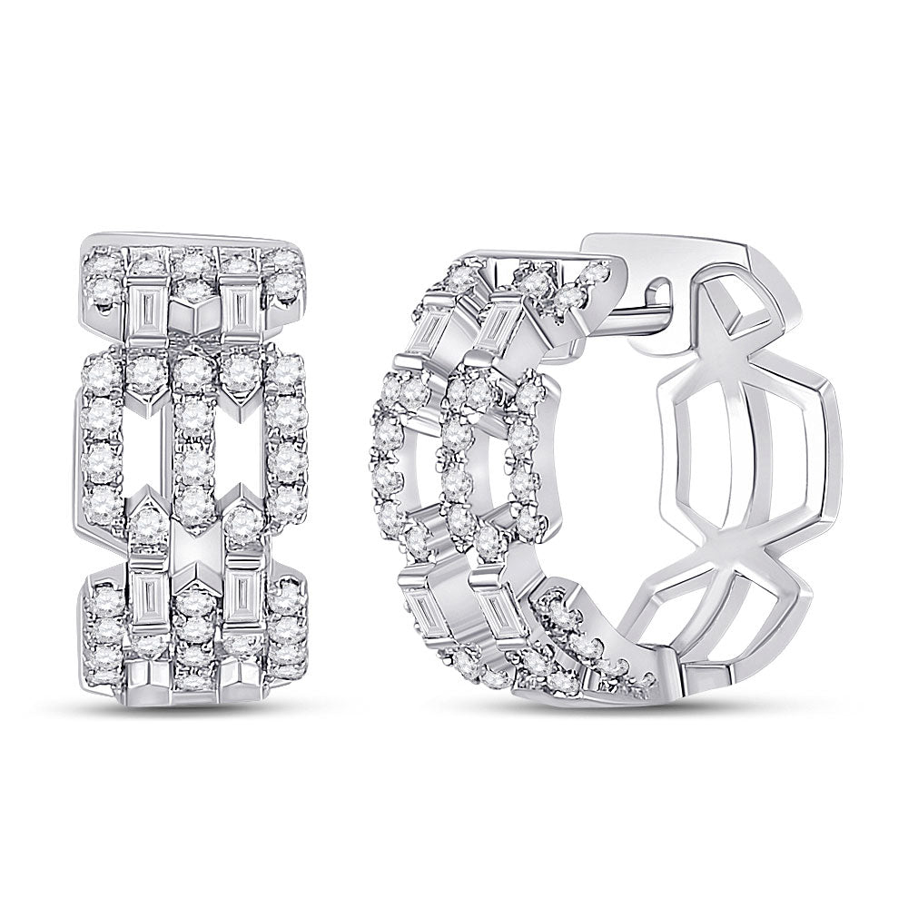 Earrings | 14kt White Gold Womens Baguette Diamond Link Huggie Earrings 3/4 Cttw | Splendid Jewellery GND