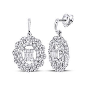Earrings | 14kt White Gold Womens Baguette Diamond Oval Dangle Earrings 1 Cttw | Splendid Jewellery GND
