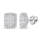 Radiant Brilliance: 14kt White Gold Baguette Diamond Rectangle Cluster Earrings - Top View