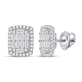 Radiant Brilliance: 14kt White Gold Baguette Diamond Rectangle Cluster Earrings - Top View