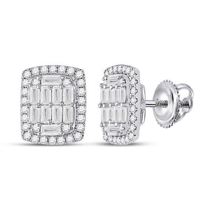 Earrings | 14kt White Gold Womens Baguette Diamond Rectangle Cluster Earrings 1 Cttw | Splendid Jewellery GND