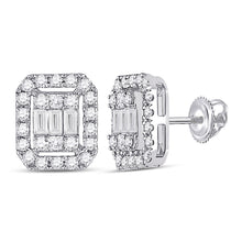 Load image into Gallery viewer, 14kt White Gold Baguette Diamond Rectangle Cluster Earrings - Captivating Brilliance - Top View