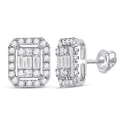 14kt White Gold Baguette Diamond Rectangle Cluster Earrings - Captivating Brilliance - Top View