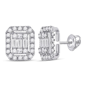 14kt White Gold Baguette Diamond Rectangle Cluster Earrings - Captivating Brilliance - Top View