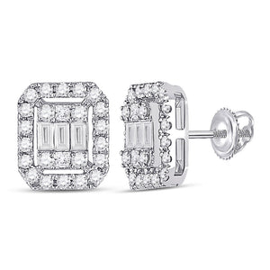 Earrings | 14kt White Gold Womens Baguette Diamond Rectangle Cluster Earrings 1/2 Cttw | Splendid Jewellery GND